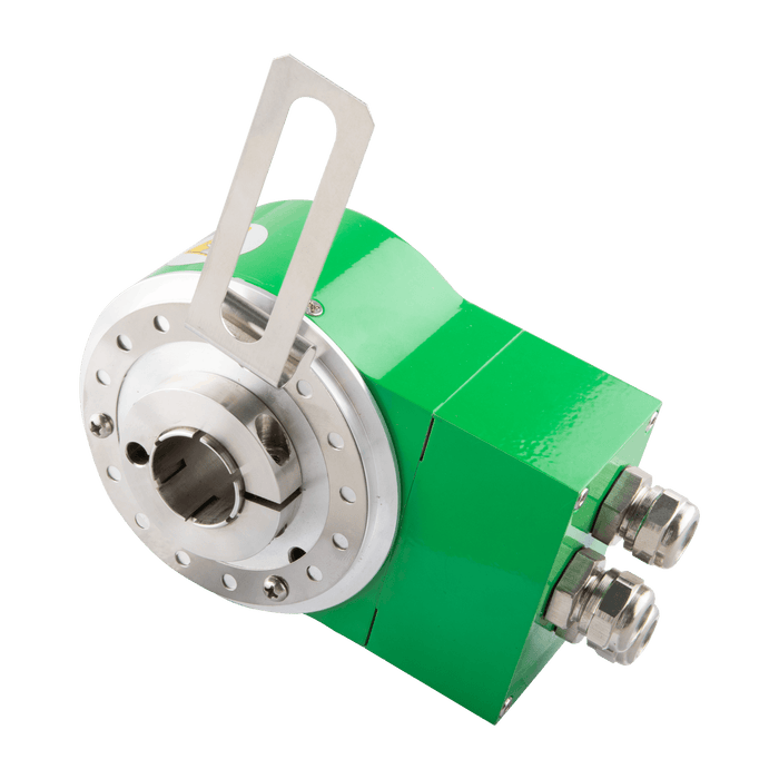 Absolute multiturn encoder, Series EAM90-DP, long tether arm, Shaft 20 mm hollow shaft, 10...30 VDC, Profibus-DP Interface, Integrated coupler terminal box with 3 PG7 threaded connectors, Resoluteion 4096/8192