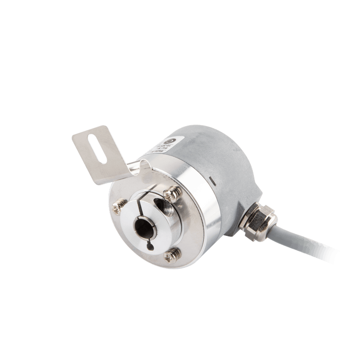 Hollow shaft incremental encoder, Topydic Series EV40, Long fastening arm, Hollow Shaft 8H7 mm, 10...30 VDC, Output Push-pull(with inverted signal), Cable 0.5 m, Resoluteion 250