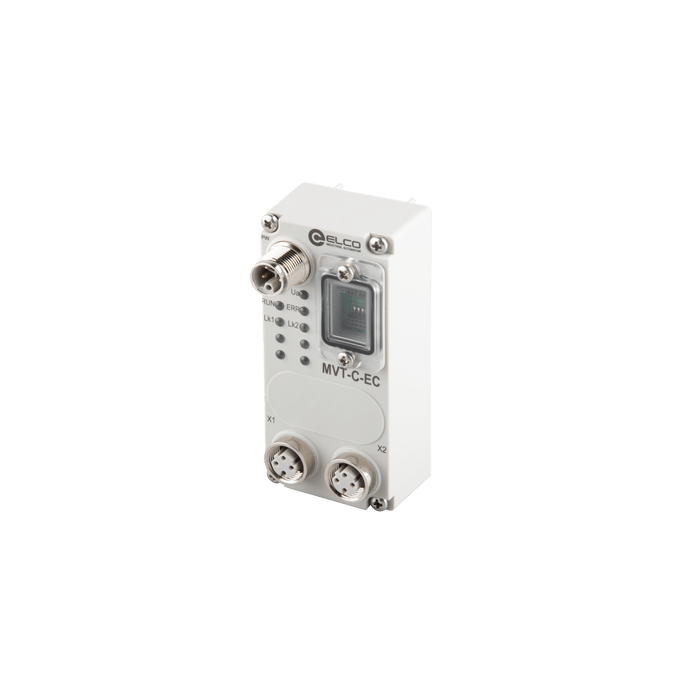 Pneumatic Interface, Ethercat Protocol for Pneumatic Manifold, 48 Outputs, M12 Connector, L-CODE power interface, 5-pole, Male, Two D-CODE bus interfaces, 4-pole, Female.
