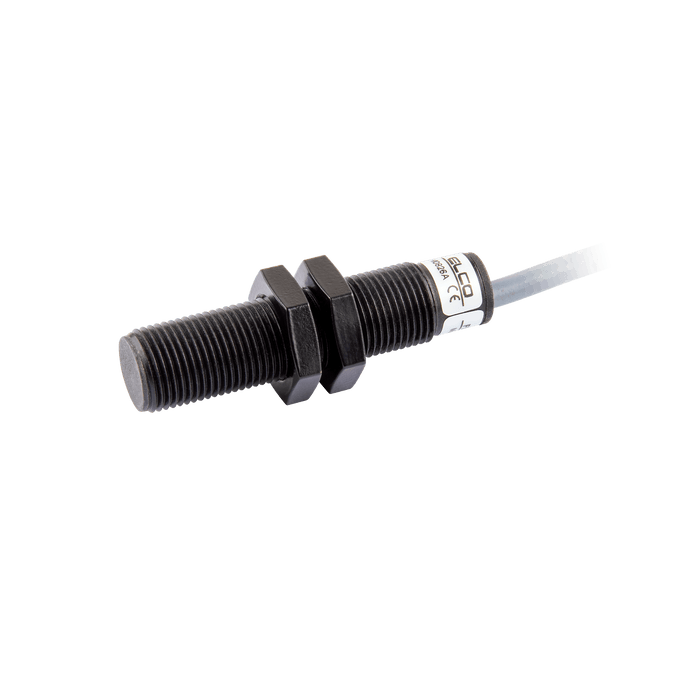 Inductive Sensor, Threaded cylindrical housing M12, PTFE anti interference series , Switching distance 4 mm, Flush, IP67, -25…70 °C, NPN NO, 2 m cable