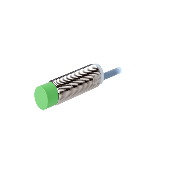 Inductive Sensor, Threaded cylindrical stainless steel housing M18, Switching distance 12 mm, Non-flush, IP68, -40…85 °C, NPN NO, Cable PUR 2 m