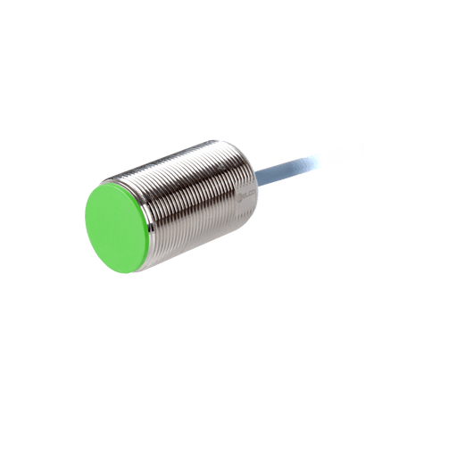 Inductive Sensor, Threaded cylindrical stainless steel housing M30, Switching distance 15 mm, Flush, IP68, -40…85 °C, PNP NO, Cable PUR 2 m