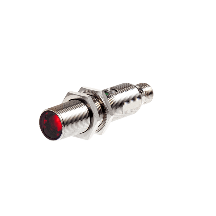 Photoelectric Sensor, OM18-Series, Diffuse reflective vitreous body detect, Infrared beam, Operating range 200 mm, PNP, L.O + D.O, 10…30V DC, -25…65°C, Switching frequency 100 Hz, IP67, M12 4-pin connector