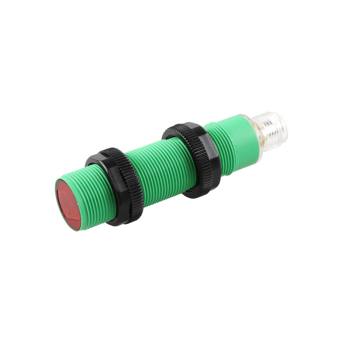 Photoelectric Sensor, OP18-Series, Diffuse reflective vitreous body detect, Infrared beam, Operating range 50 mm, NPN, L.O + D.O, 10…30V DC, -25…65°C, Switching frequency 100 Hz, IP67, M12 4-pin connector