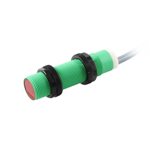 Photoelectric Sensor, OP18-Series, Diffuse reflective vitreous body detect, Infrared beam, Operating range 100 mm, PNP, L.O + D.O, 10…30V DC, -25…65°C, Switching frequency 100 Hz, IP67, Cable 2 m