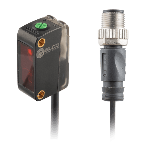 Photoelectric Sensor, OS10S-Series, Diffused with BGS, Laser beam, Operating range 6...150 mm, PNP, L.O / D.O, 10…30V DC, -20…60°C, Switching frequency 400 Hz, IP67, 0.3 m + M12 4-pin connector