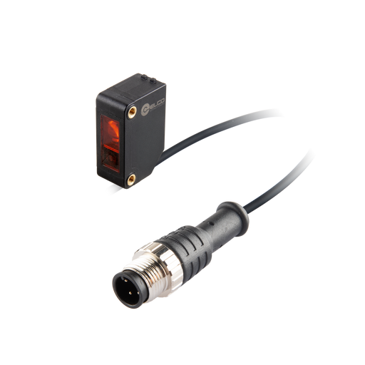 Photoelectric Sensor, OS10U-Series, Diffused, Laser beam, Operating range 30-300 mm, Push-Pull, L.O / D.O, 10…30V DC, -20…50°C, Switching frequency 500 Hz, IP67, 0.3 m + M12 4-pin connector