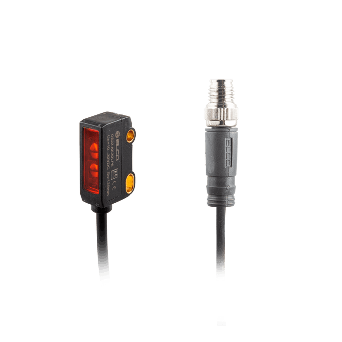 Photoelectric Sensor, OS22-Series, Opposed, Receiver, Red beam, Operating range 1 m, PNP, L.O, 10…30V DC, -10…50°C, Switching frequency 800 Hz, IP67, 0.3 m cable + M8 3-pin connector