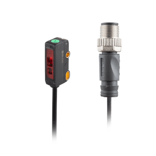 Photoelectric Sensor, OS22-Series, Diffused with BGS, Point light, Operating range 10...120 mm, PNP, D.O, 10…30V DC, -10…50°C, Switching frequency 200 Hz, IP67, 0.3 m cable + M12 4-pin connector
