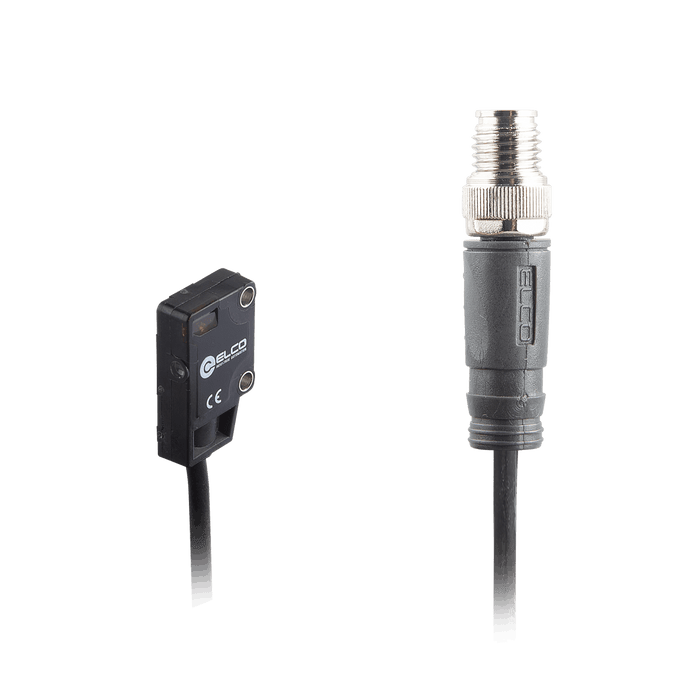 Photoelectric Sensor, OS4B-Series, Side-Opposed, Receiver, Red beam, Operating range 1 m, PNP, L.O, 10…30V DC, -10…55°C, Switching frequency 800 Hz, IP67, 0.3 m cable + M8 4-pin connector